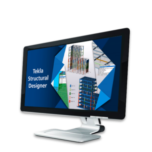 Tekla Structural Designer software interface on desktop screen showing building analysis and structural design tools