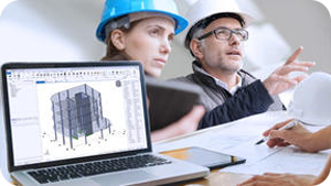 Tekla Structures vs Revit comparison showing engineers reviewing a structural BIM model for project collaboration.