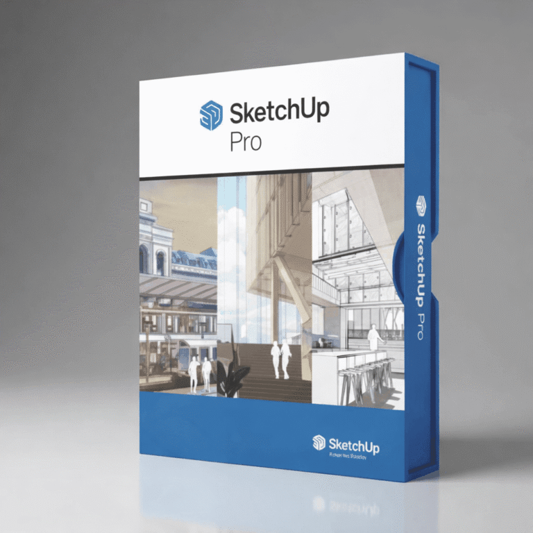 SketchUp Pro 3D modelling software packaging featuring architectural design and interior modelling visuals.